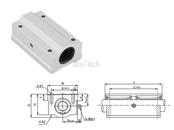 Линейный подшипниковый блок SC-25L-UU (d=25mm BxC=54x100mm) CN