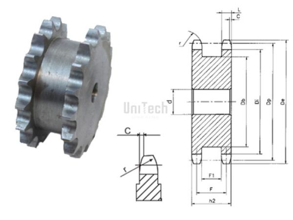 12,7 08B-2 Z=014 Звездочка для двух однорядных цепей