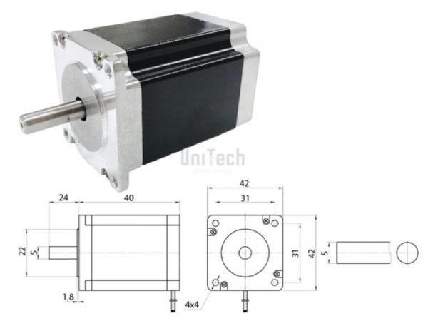 Шаговый двигатель 0.4Nm, 1,8°, 42J1840-408 JMC