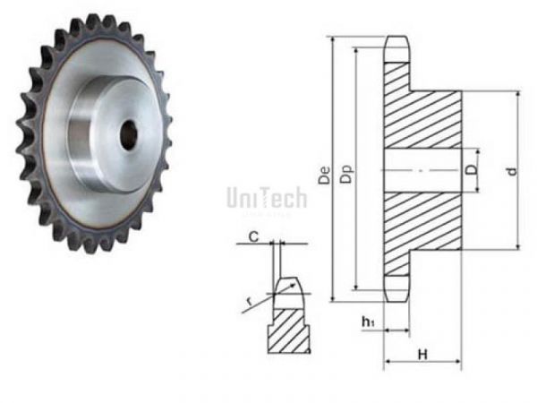 25,4 16B-1 Z=008 Звездочка с каленым зубом черновое отв.