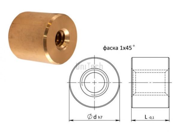 Трапеция 12x3 Гайка Левая цилиндрическая Бронза /d=26 L=24/