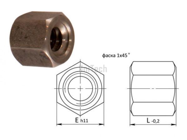 Трапеция 24x5 Гайка  Правая Шестигранная Сталь /E=36 L=36/