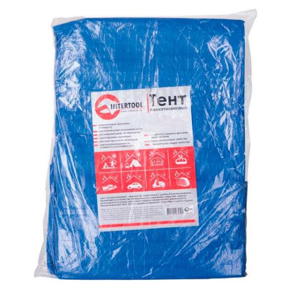 Тент водонепроникний, поліетиленовий (тарпаулін), щільність 65 г/м², з люверсами, 6х8 м INTERTOOL AB-0608