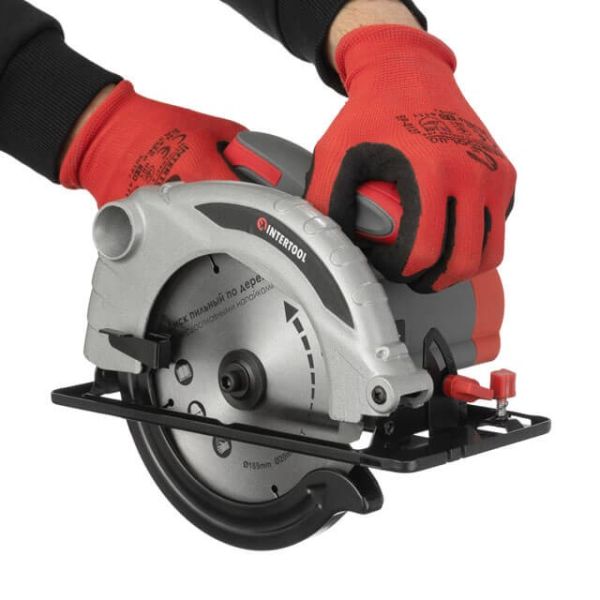 Пила дискова 1300 Вт, 5000 об/хв, кут нахилу 0-45°, глибина розпилу 41/57 мм, диск 185*20 мм INTERTOOL DT-0613