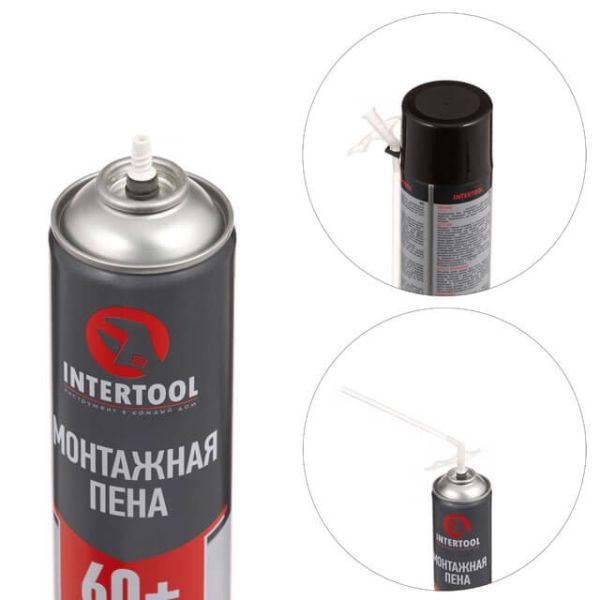 Піна монтажна, всесезонна, 750мл / 1000г. 60л.+, трубочка INTERTOOL FS-1100