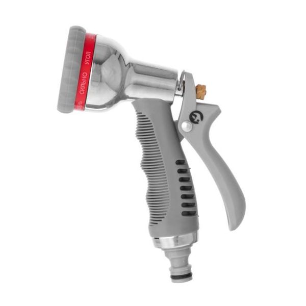 Пістолет-розпилювач для поливу 8-ми функціональний хромований (центральний, туман, душ, кутовий, повний, злива, конічний, плаский). ABS, PP,TPR, Zinc alloy INTERTOOL GE-0004