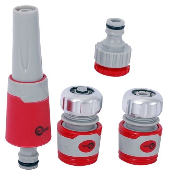 Насадка для поливу з плавним регулюванням потоку води + адаптер з різьбою 3/4", 1" і 2 хромованих конектора для шланга 1/2"<span> </span> INTERTOOL GE-0032