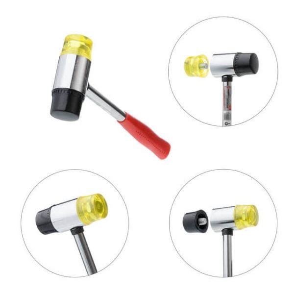 Молоток рихтувальний D 35мм з металевою рукояткою, гумовий та поліуретановий змінні ударники INTERTOOL HT-0238