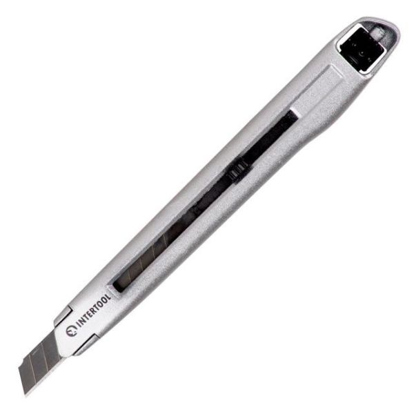 Ніж металевий посилений, лезо 9 мм, гвинтова фіксація леза INTERTOOL HT-0509
