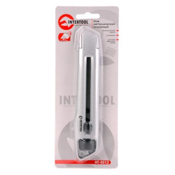 Ніж металевий посилений лезо 18мм INTERTOOL HT-0512