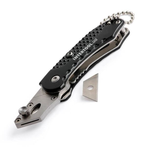 Ніж будівельний складаний з трапецієподібним лезом, SK5, алюмінієва рукоятка INTERTOOL HT-0532