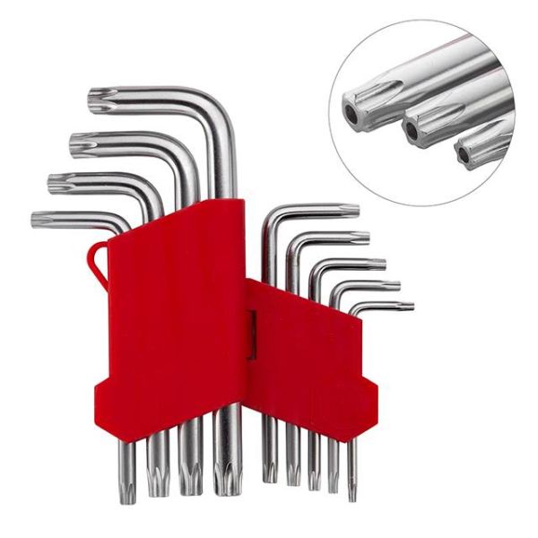 Набір ключів Г-подібних TORX з отвором 9 шт., Т10-Т50, CrV INTERTOOL HT-0604