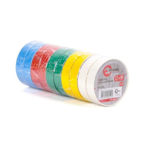 Стрічка ізоляційна 0.15mm x 17mm x 20m кольорова (упак 10 шт) INTERTOOL IT-0024
