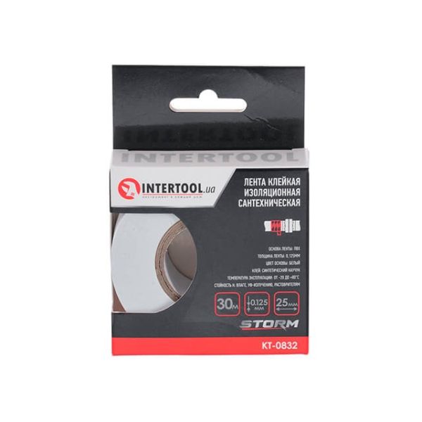 Стрічка клейка ізоляційна Сантехнічна 25мм * 30м * 0,125мм, Storm INTERTOOL KT-0832