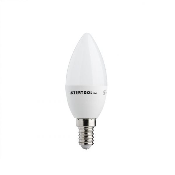 Лампа світлодіодна LED C37, E14, 5 Вт, 150-300 В, 4000 K, 30000 г, гарантія 3 роки INTERTOOL LL-0152