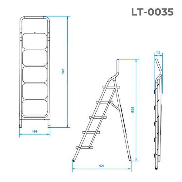 Стрем'янка сталева, 5 сходів, 380x260мм, висота 1625мм INTERTOOL LT-0035