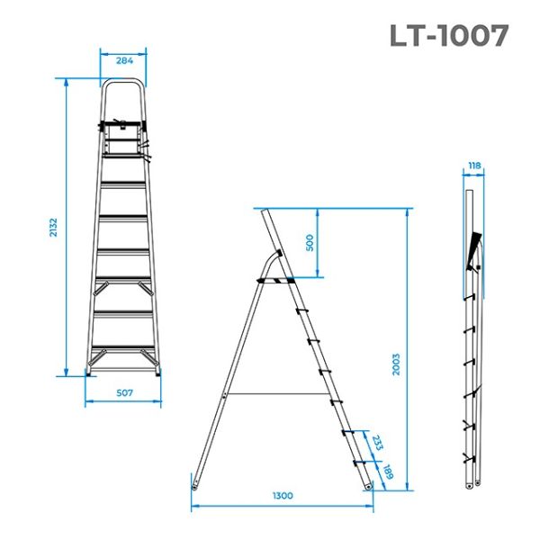 Стрем'янка з алюмінію, 7 сходинок, висота до платформи 1500мм INTERTOOL LT-1007