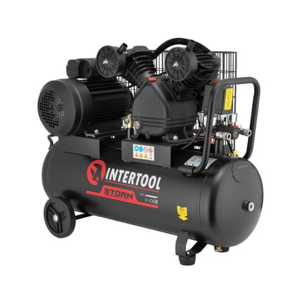 Компресор 50 л, 3 кВт, 220 В, 10 атм, 500 л/хв, 2 цилиндри INTERTOOL PT-0016