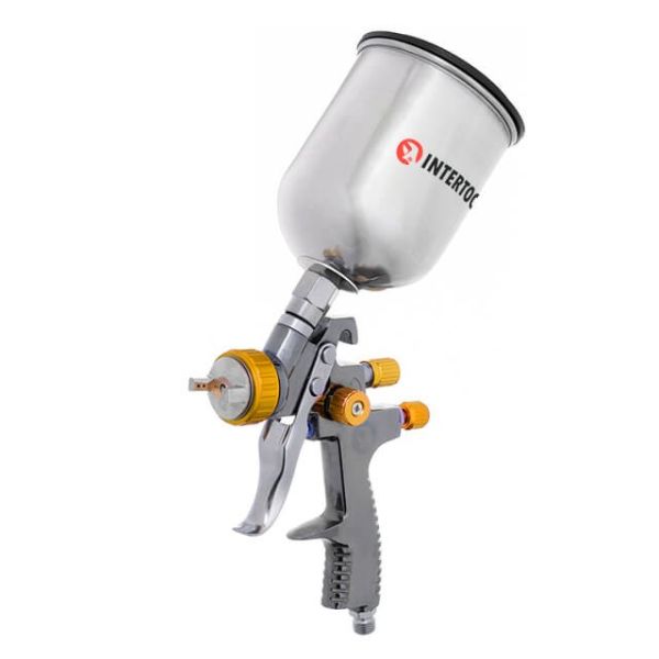 Фарбопульт пневматичний LVLP BRONZE професійний, форсунка 1.8мм, верхній металевий бачок 600мл., 1.5бар INTERTOOL PT-0135