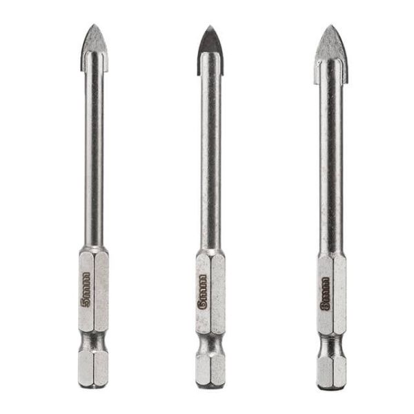 Набір свердел по склу та кераміці 5 + 6 + 8 мм HEX 1/4'' (6.35 mm) INTERTOOL SD-0293