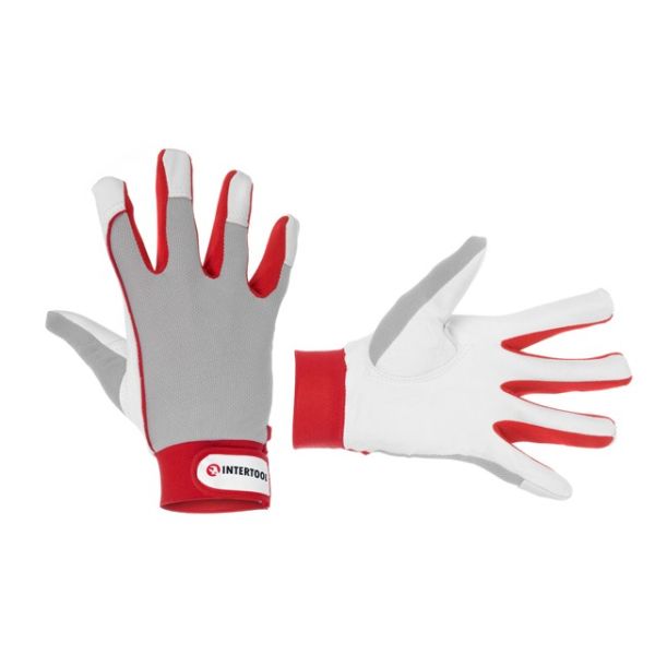 Рукавичка комбінована з високоякісної козячої шкіри і тканини 10" еластичний манжет на липучці INTERTOOL SP-0011