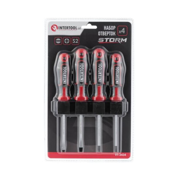 Набір викруток 4 од (SL5.0 * 100 мм, SL6.0 * 100 мм, PH1 * 100 мм, PH2 * 100 мм), STORM INTERTOOL VT-3434