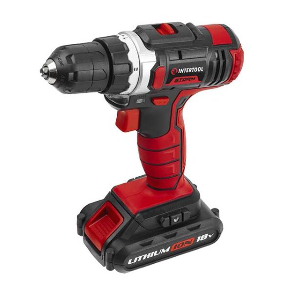 Дриль-шурупокрут акумуляторний Li-Ion 18 В, 25 Nm, 0-400/0-1500 об/хв, 1,3 Аг INTERTOOL WT-0313