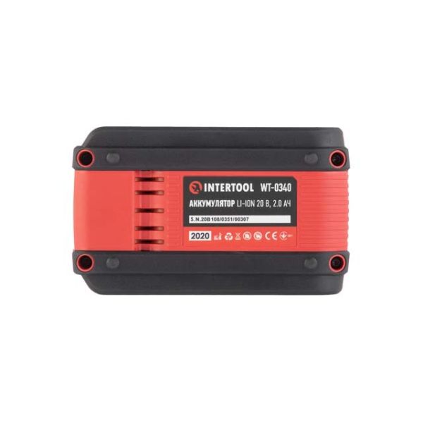 Акумулятор 20 В, Li-ion, 2.0 Аг, індикатор рівня заряду INTERTOOL WT-0340