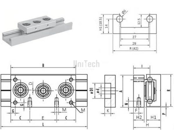 Каретка роликовая MI 42 A=42 B=85
