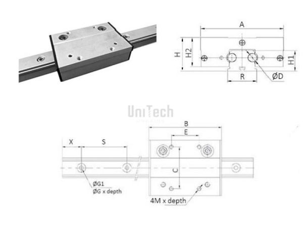 Каретка роликовая LGA25 A=80 B=105