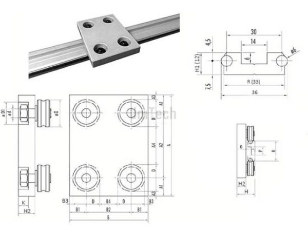 Каретка роликовая M605 A=80 B=60