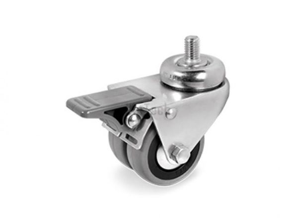 Колесо 37 (d=75) двойное с поворотным кронштейном и шпилькой, передний тормоз, подшипник скольжения