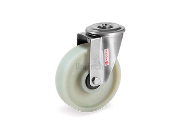 Колесо 68 (d=100 H=128) c поворот, кронштейном и отв, для болта из нерж. стали, шариковый подшипник