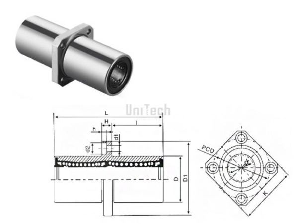 Линейный подшипник LMEKC-25-UU (d=25mm D=40mm L=112mm) CN