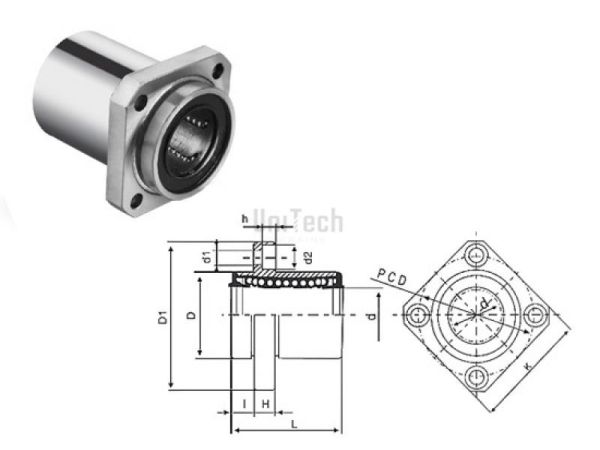 Линейный подшипник LMKP35-UU (d=35mm D=52mm L=70mm) CN