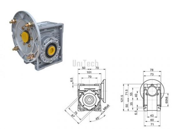 040 P i= 40  71B5 U Червячный редуктор NMRV (VP) Sati