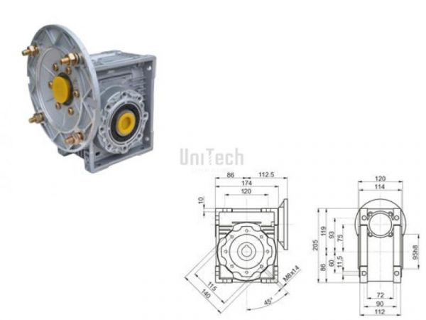 075 P i=100  80B5 B3 Червячный редуктор NMRV (VP) Sati