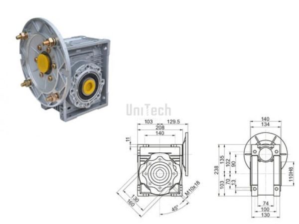 090 P i= 10  90B14 B3 Червячный редуктор NMRV (VP) Sati