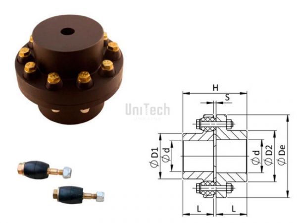 Муфта с резиновыми пробками PRB-178-6 комплект (643Nm) D=24-75  D2=24-70
