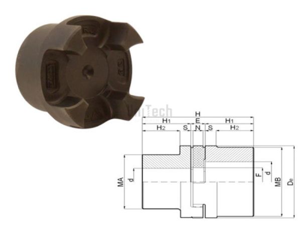 Муфта кулачковая  24/32 A-полумуфта чугунная (d=8-24) De: 55mm 4 кулачка