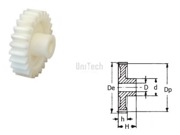 Шестерня M=1,5 Z= 25 Пластмассовая  (D=9~16)