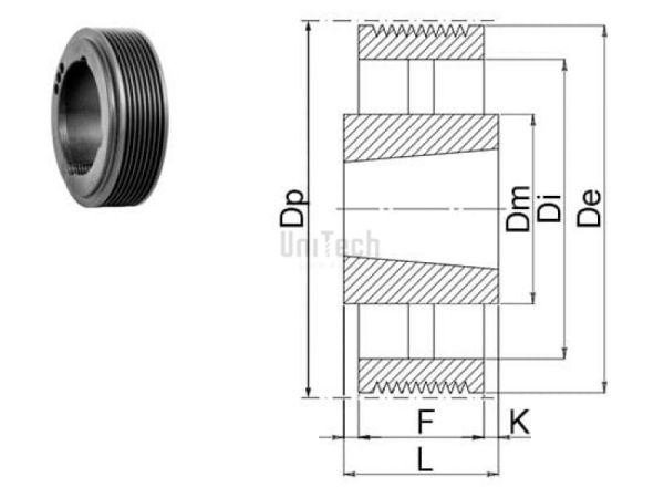 Шкив поликлиновой под втулку PJ De=315 Z=8 (d=14-50) TB2012